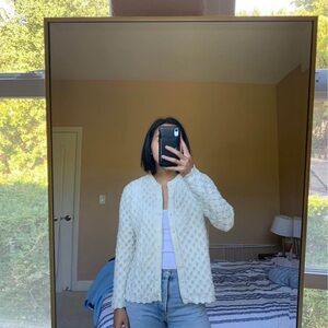 Vintage cardigan sweater crochet knot cottage core scalloped hem